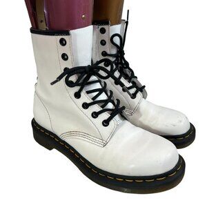 Dr Martens 1460 boots US womens 8 white smooth leather lace up combat docs
